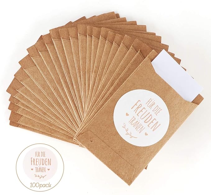 Absofine 100 Stk. Mini Geschenktüten Freudentränen Geschenktüten & Sticker Flachbeutel vintage Aufkleber Papiertüten Tüten Ge