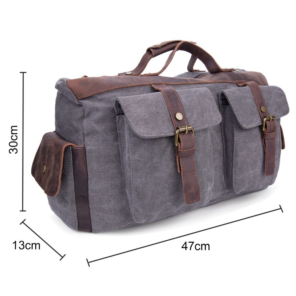 Bolsa de viaje de cuero de gran tamaño de lona para fines de semana o noches lienzo bolso bolsa de hombro-Gris