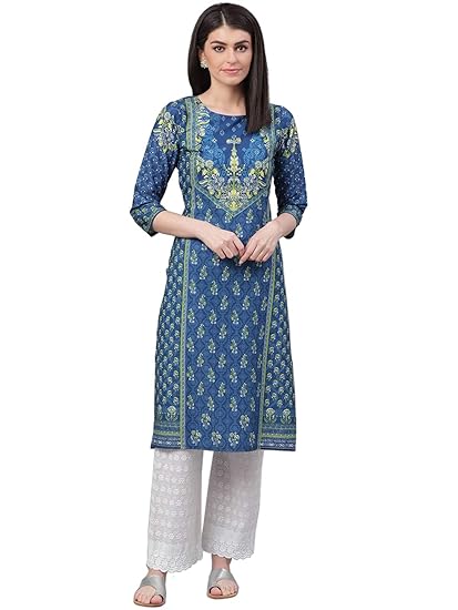 Women's Crepe Straight Kurta (PK1897_Blue)
