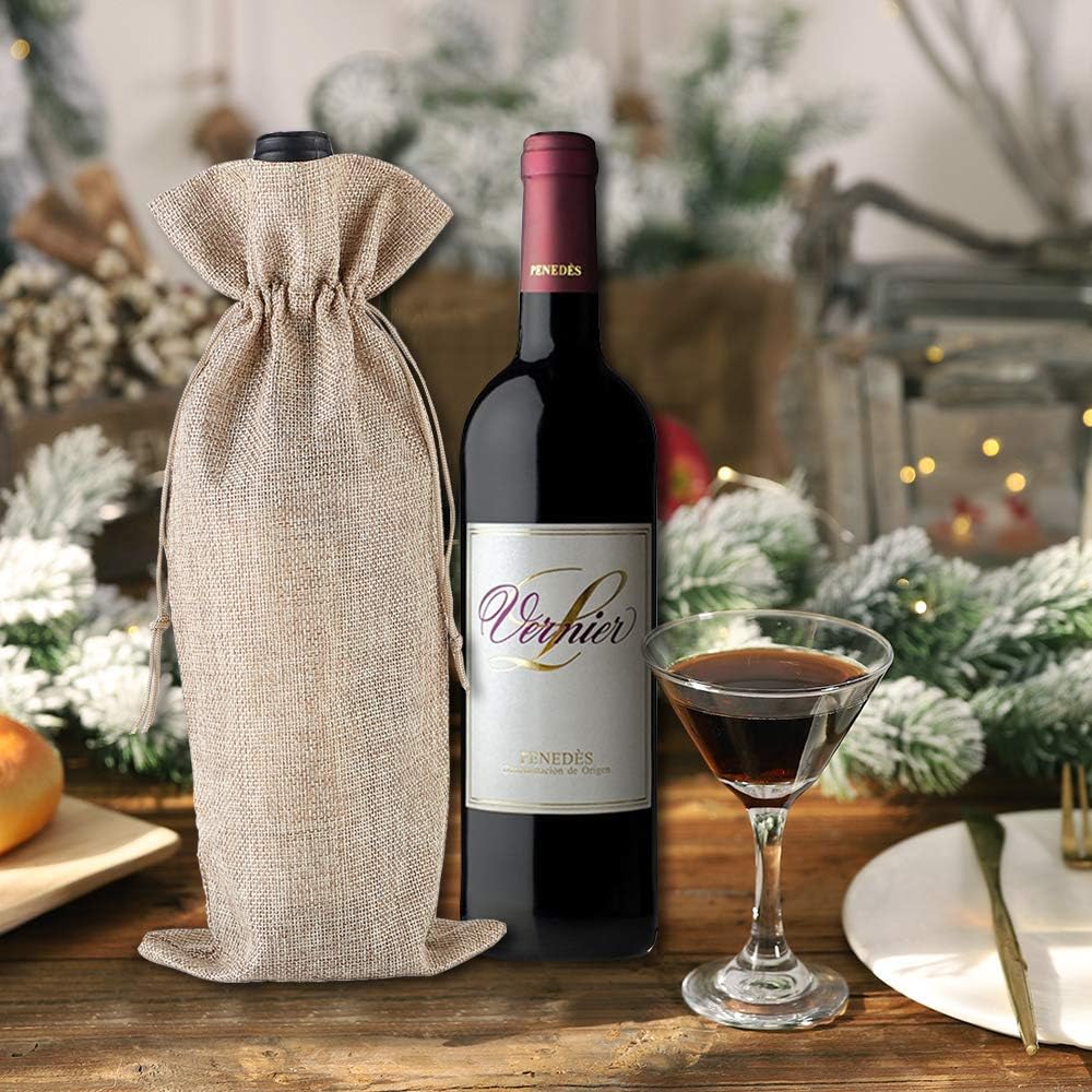 Burlap Wine Gift Bags, 24 Pcs Jute Drawstring Wine Bottle Covers with Tags and Ropes for Christmas Wedding, Travel, Birthday - Image 3