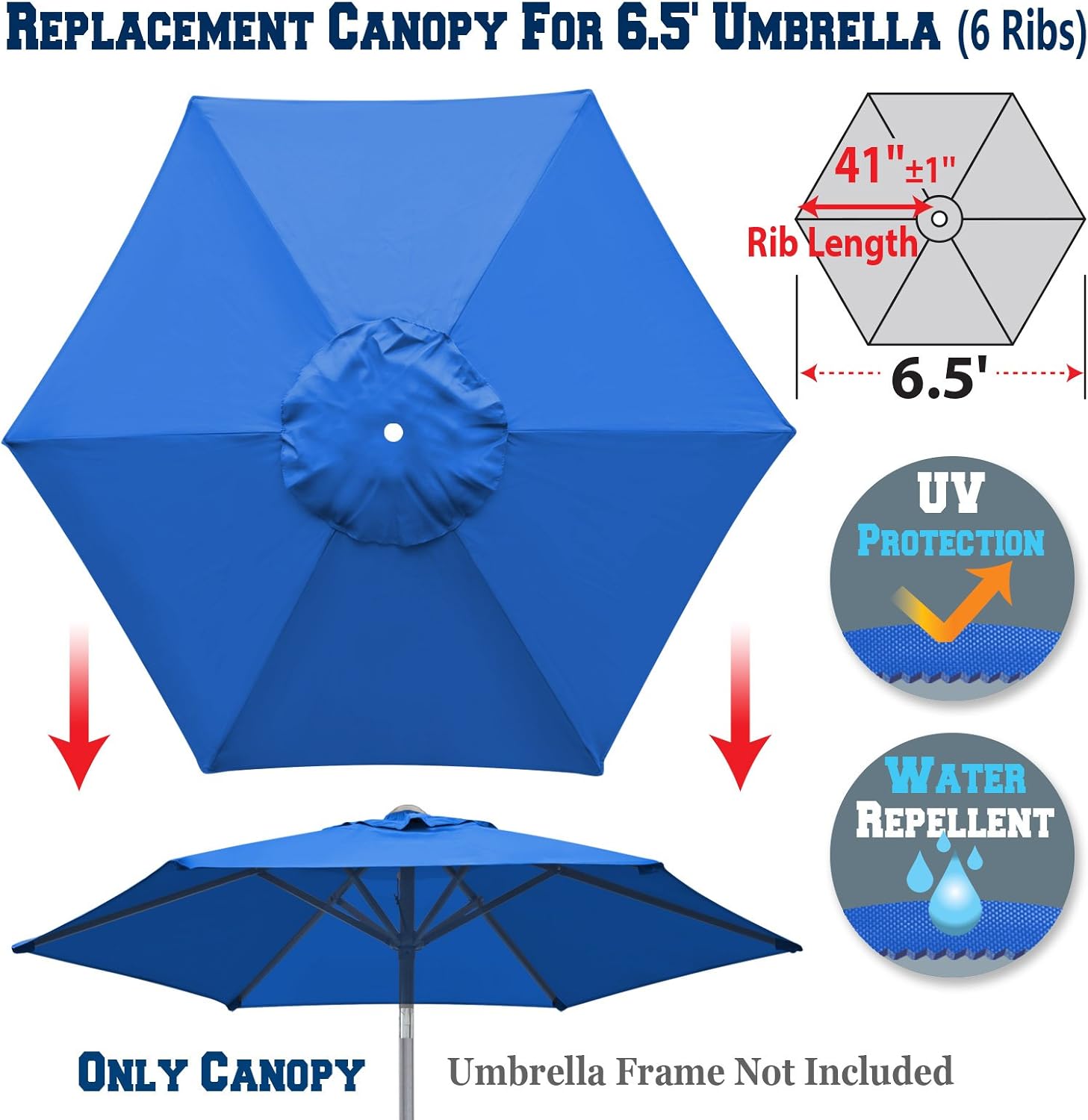 Amazon Com Benefitusa Replacement Umbrella Canopy Cover For 6 5ft 6 Ribs Patio Market Umbrella Canopy Only Blue Garden Outdoor