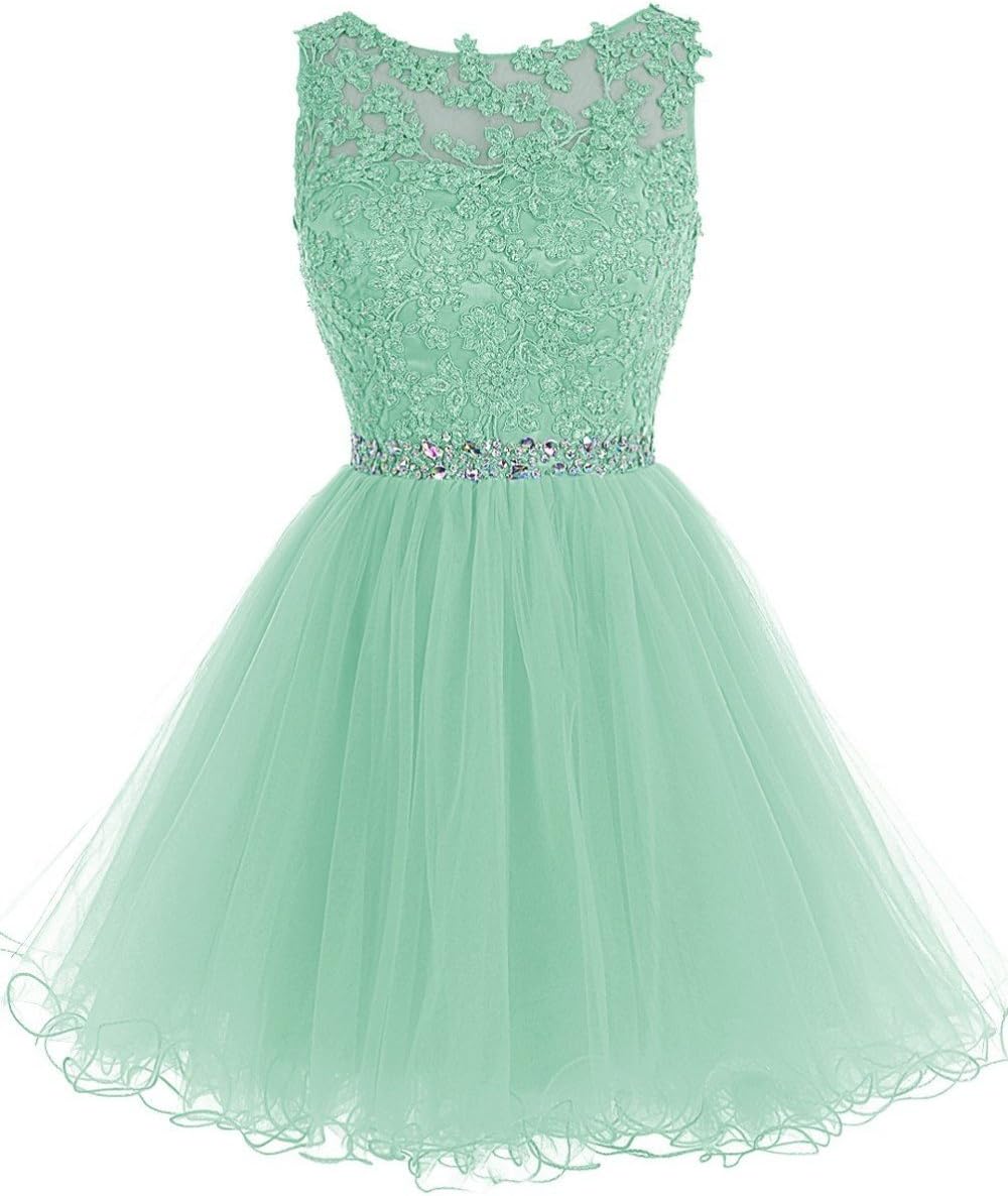 Lace Appliques Short Prom Dresses Tulle Beaded Homecoming Party Dress