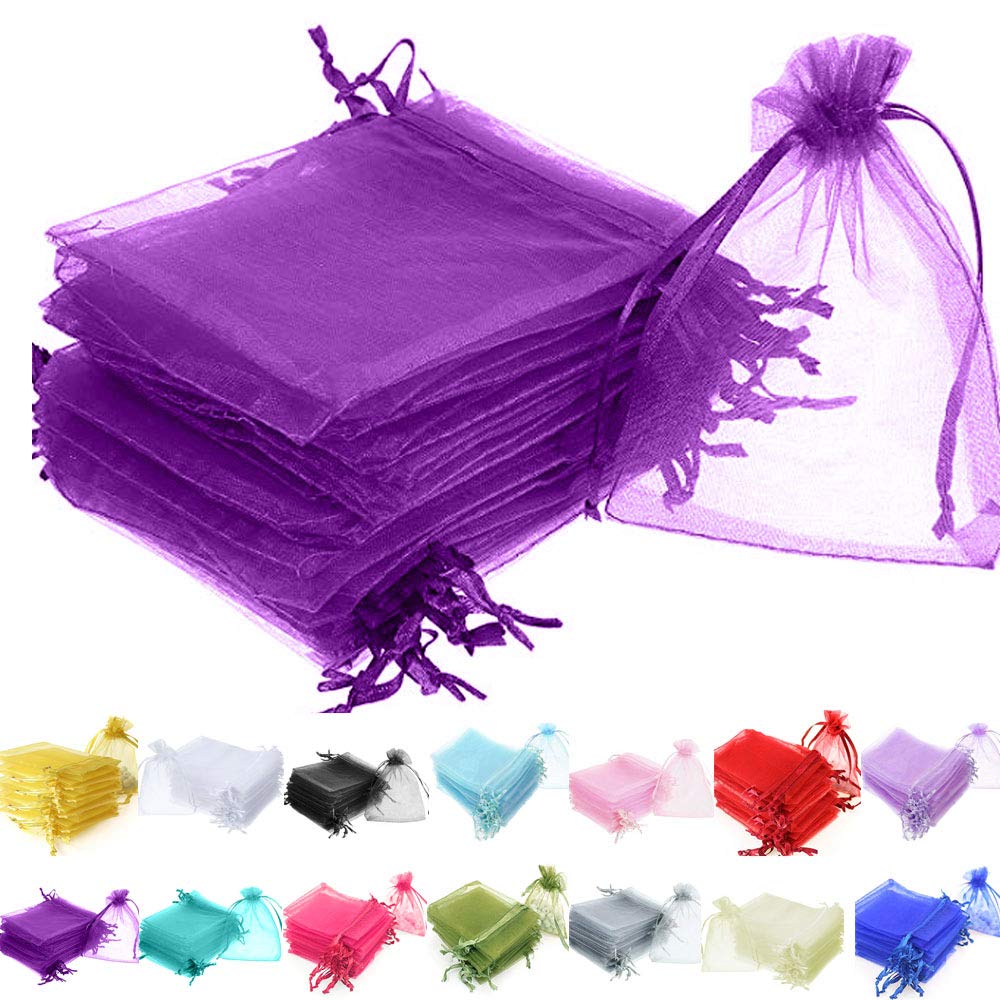 Time to Sparkle 25 Pieces Pouches Organza Gift Bags Oragnza Wedding Favour Bags Jewellery Packing (Purple, 7x9cm)