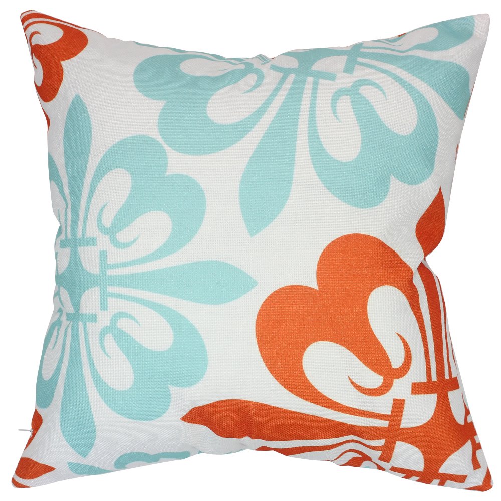 FabricMCC Throw Pillow Cover Flowers Red and Teal on White Square Accent Decorative Pillow Case Cushion Cover 18x18