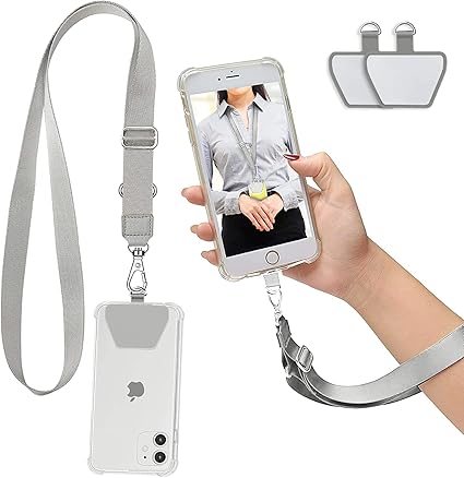 Amazon 携帯ストラップ ネックストラップ 肩掛けストラップ Doormoon 2枚バッチ付き 長さ調整可能 斜め掛け 首掛け 腕かけ 着脱簡単 全機種対応 紛失 落下防止 名札 アウトドアなど適応 グレー ストラップ マスコット 通販
