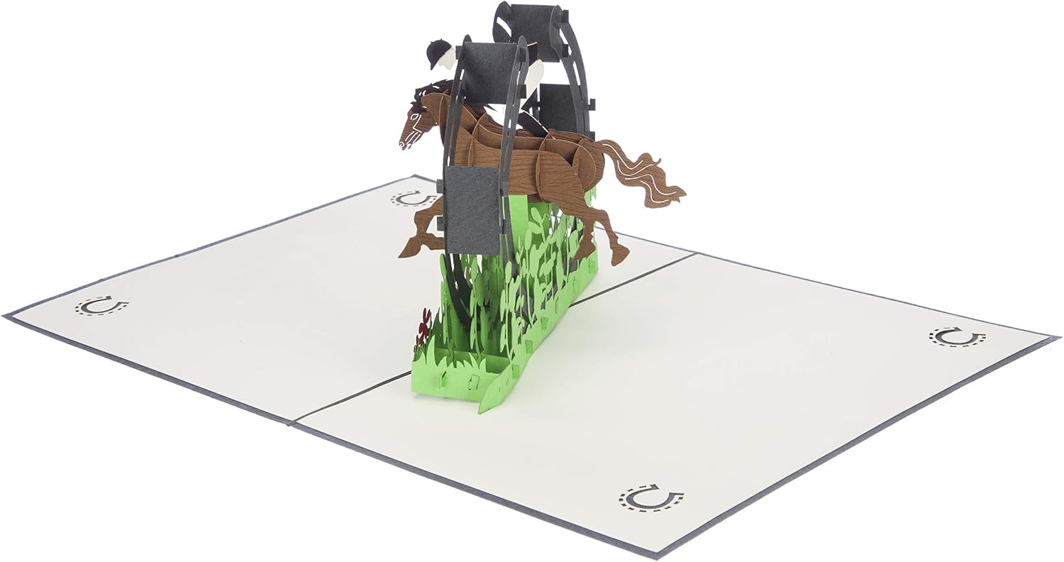 Cardology - Cross Country Equestrian Pop Up Card, grey|beige|yellow|green, 15cm x 20cm - Image 5