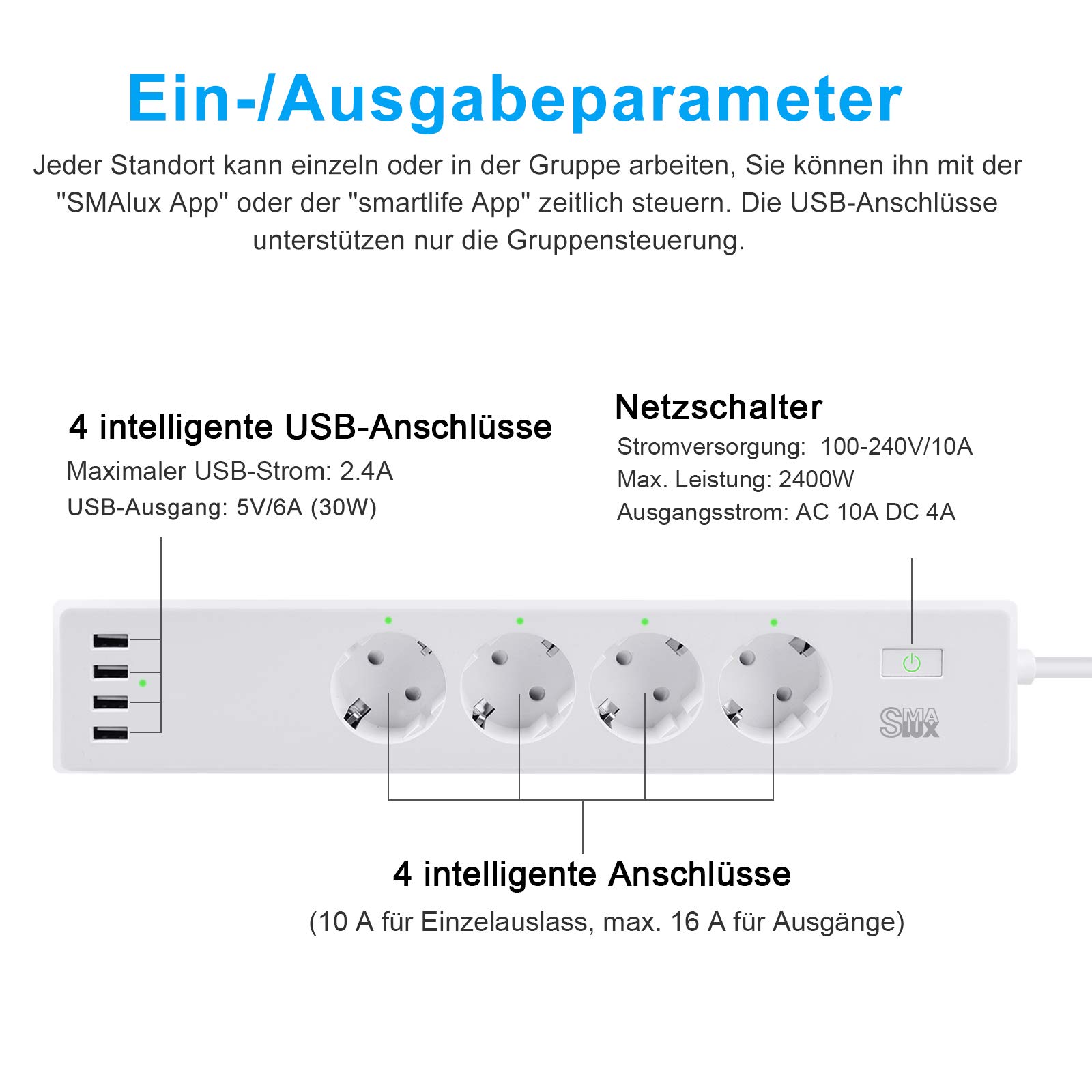 4 fach / 4 USB WLAN Steckdosenleiste Steckerleiste und Steckdose Stecker überspannungsschutz 1,8 m Kabel Funktioniert mit Amazon Alexa (Echo und Echo Dot) Google Home und IFTTT für Sprachsteuerung App Fernsteuerung für iOS Android überall u
