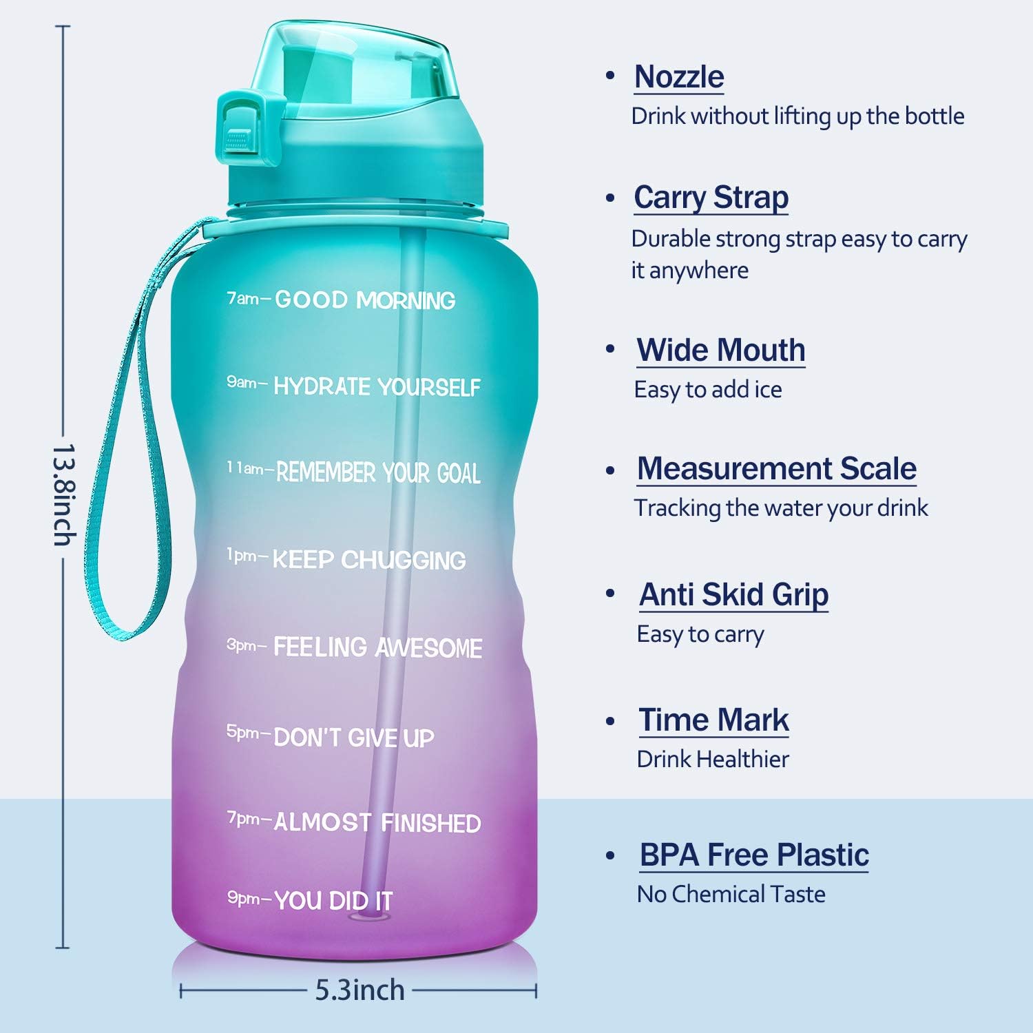 Fidus Large 1 Gallon/128oz Motivational Water Bottle with Time Marker & Straw, Leakproof Tritan BPA Free Water Jug, Ensure You Drink Enough Water Daily for Fitness, Gym and Outdoor Sports : Sports & Outdoors