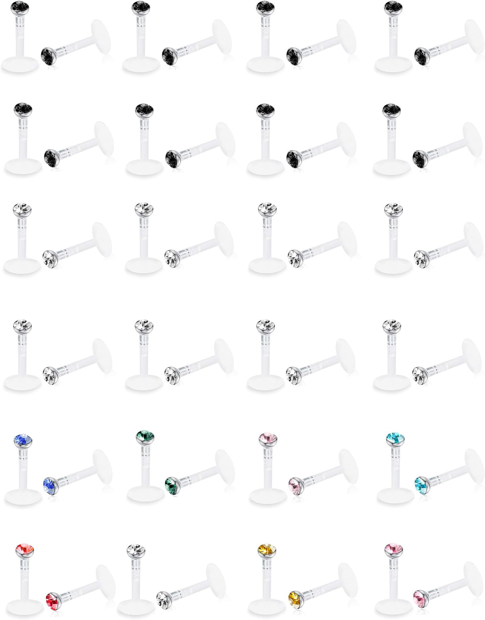 48Pcs 16G Acrylic 2.5MM CZ Helix Cartilage Tragus Stud Earrings Labret Lip Monroe Ring Body Piercing Jewelry