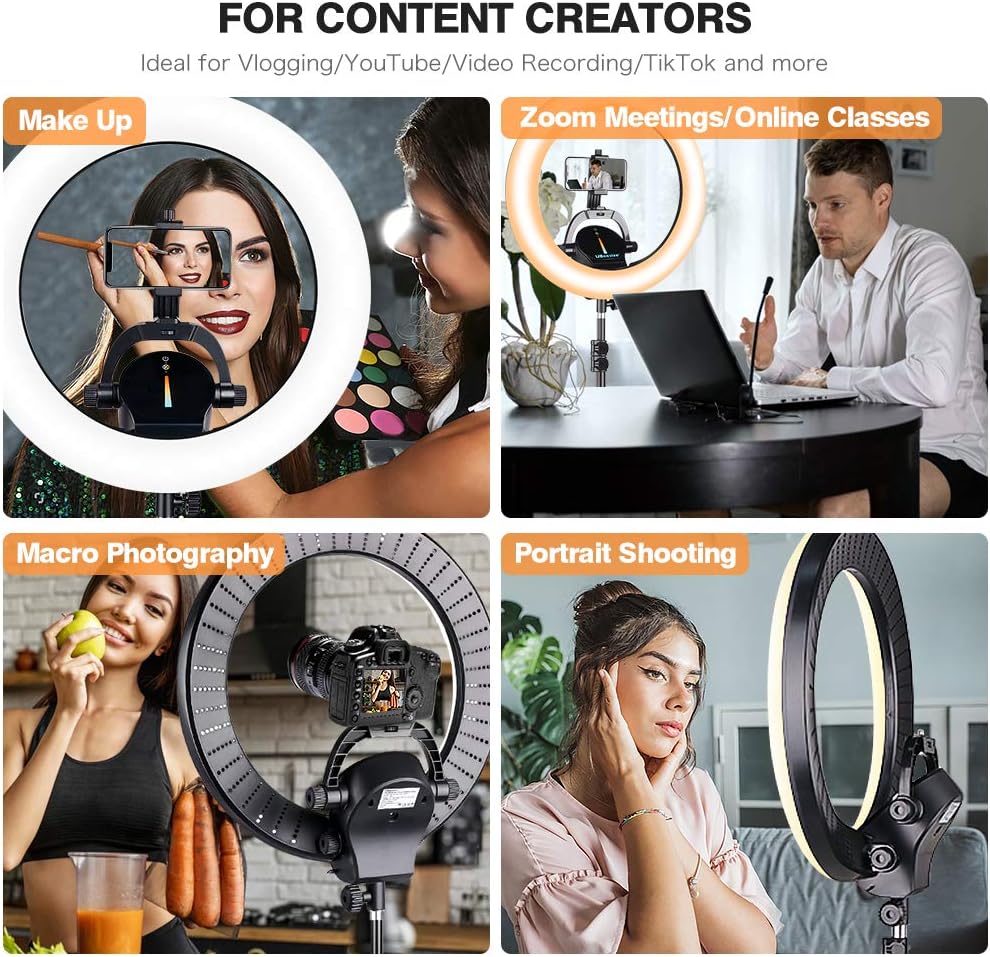 UBeesize Ring Light Kit: 17.5” Outer Led Ring Light with Wireless Control, Professional Bi-Color 3000K-6000K Circle Lights, Up to 5000Lux, Compatible with DSLR Cameras, Cell Phones and Webcams. : Camera & Photo