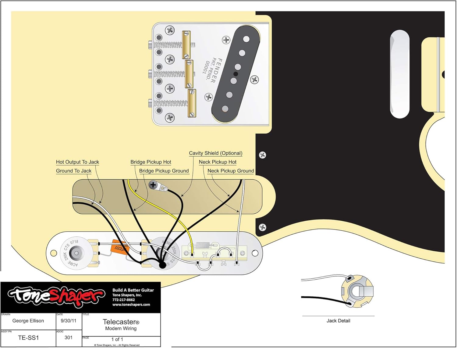 ToneShaper Guitar Wiring Kit, for Fender Telecaster SS1 (Modern Wiring), Wood, 1.6875 inches - Image 4