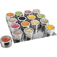 16 Magnetic Spice Jars,Ruckae Spice Containers with Metal Wall Base,Storage Containers with Clear Lid