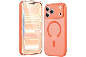 FNTCASE for iPhone 17 Pro Case: Matte Magnetic Phone Cases with Screen Protector Compatible with Magsafe Slim Anti Yellowing Rugged Shockproof Protective Translucent Cell Phone Cover (C-Orange)