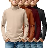 LessonZoo 4 Pack Boys Turtleneck Long Sleeve Shirts Elastic Solid Warm Basic Football Baseball Undershirt Base Layering Tops