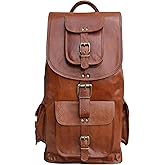 Jaald 21" Brown Leather Laptop Backpack Vintage Rucksack Travel Mochila Knapsack