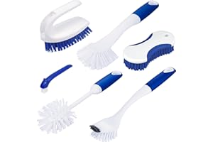 CELOX Kitchen Scrub Brush Set with Ergonomic Handle, Deep Cleaning Brushes, Include Dish Brush (Blue White)