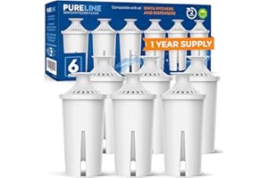 Pureline Replacement for Brita® Filter, Pitchers and Dispensers, Classic 35557, OB03, Mavea® 107007, Replacement for Brita® Pitchers Grand, Lake, Capri, Wave and More (6 Pack)