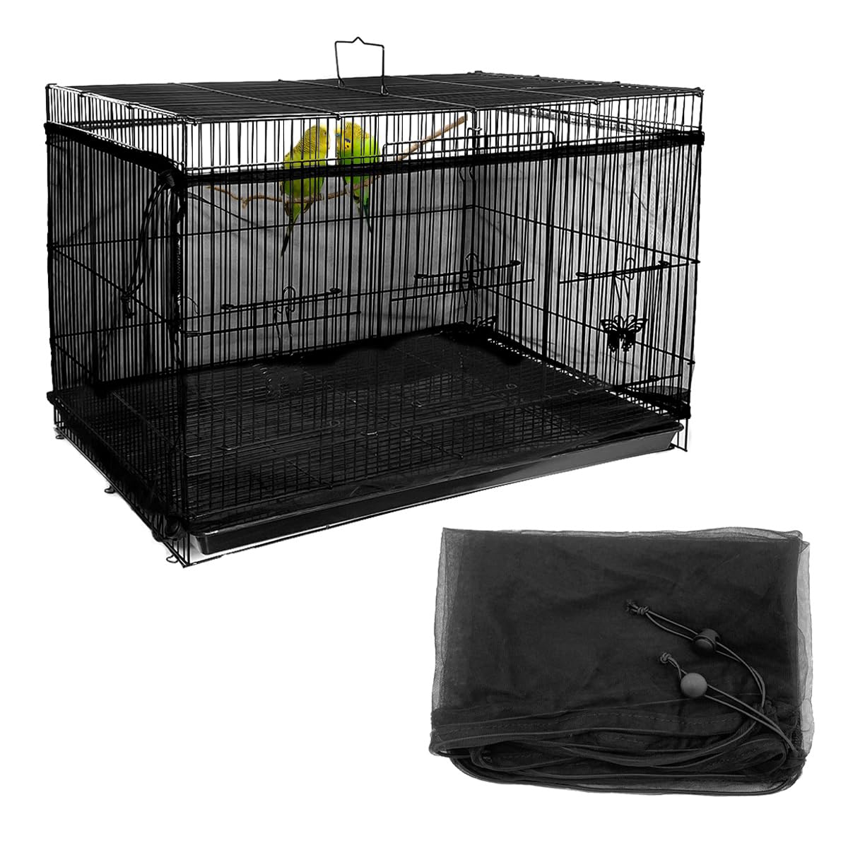 LICQIC Bird Cage Seed Catcher, Adjustable Birdcage Cover, Stretchy Bird Cage Cover, Black, 118.1 x 15 Inch/ 300 x 37 cm