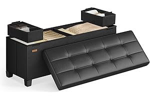 SONGMICS Storage Ottoman, Storage Bench with Legs, 15 x 43 x 15.7 Inches, Ottoman Bench, 30 Gal. (112 L), Synthetic Leather, for Living Room, Entryway, Ink Black ULSF0514B02