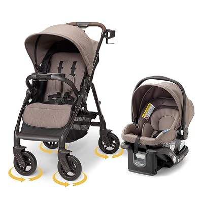 Graco Merge 360 Travel System - Swivel Wheel Car Seat Stroller Combo, Easy Folding Baby Stroller with SnugRide Lite DLX Infant Car Seat, Front and Rear 360-Degree Rotating Wheels Infant Stroller