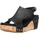 PARTY Women's Wedge Sandals With Buckle Ankle Strap for Dressy Summer, Kally-Black PU-7
