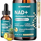 GZ HAOYUAN NAD Liquid Supplement for Women, Liposomal NAD+ Drops 1200MG with NAD Plus Resveratrol, Tmg, Quercetin, Anti-Aging, Cell Regeneration, Energy & Metabolism Support, Pineapple Flavor