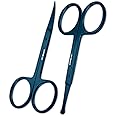 Utopia Care Curved & Rounded Facial Hair Scissors for Men, Mustache, Nose, Beard, Eyebrows, Eyelashes, Ear Hair Cutting & Trimming Scissors, Spectrum Blue