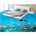 Dzwangzc Wall Mural Wallpaper 47 x 32 inch (Width x Height) 3D Flooring Custom of 3D Bathroom Flooring Wall Paper The sea Dolphins Wallpaper 3D Flooring Paintings 3D Wall murals Wallpaper