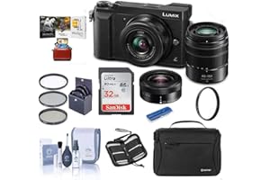 Panasonic Lumix DMC-GX85 Mirrorless Camera Black with Lumix G Vario 12-32mm f/3.5-5.6 & 45-150mm F4.0-5.6 Lenses - Bundle with Camera Case, 32GB SDHC Card, 52mm Filter Kit, Mac Software, and More