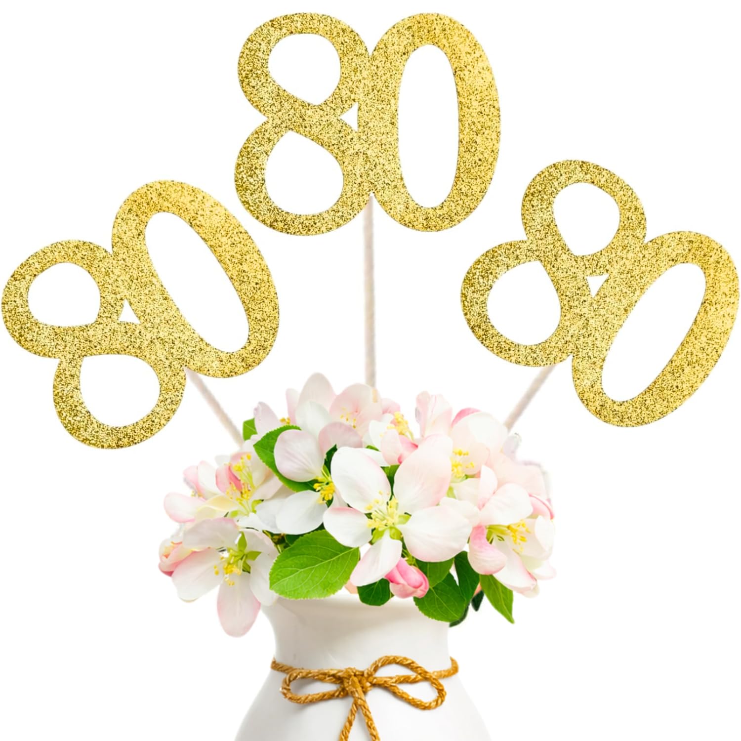 Photo 1 of 10-Pack Double Sided Glitter 80th Birthday Centerpiece Anniversary Centerpiece Sticks, Number 80 Table Topper Cake Topper for 80th Birthday Anniversary Table Party Decorations (Double Sided gold)
