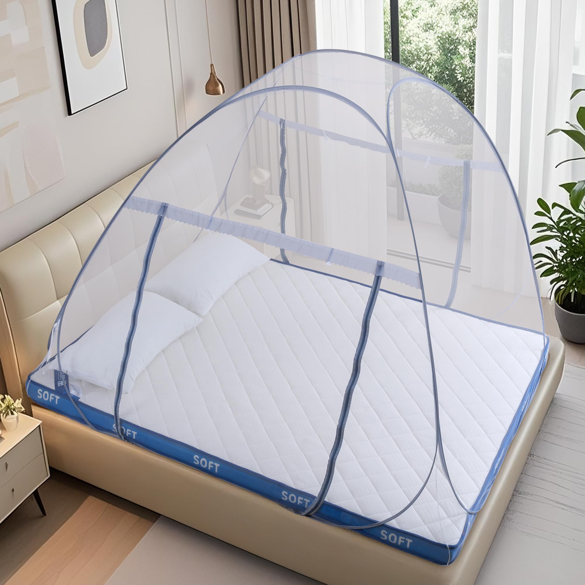 Photo 1 of lazyzzz Pop-Up Mosquito Net Tent for Bed,Portable Folding Design Outdoor Camping Tent with Net Bottom for Baby Adults, Easy to Install and Wash for Queen Size Bed 79 x 59 x 59 inch