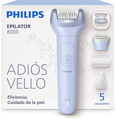 Epilador Série 8000 - Depilador elétrico sem fios, uso húmido e seco, para pernas e corpo, com tecnologia ProGuide, 5 acessórios, 60 minutos de autonomia, modelo BRE709/00