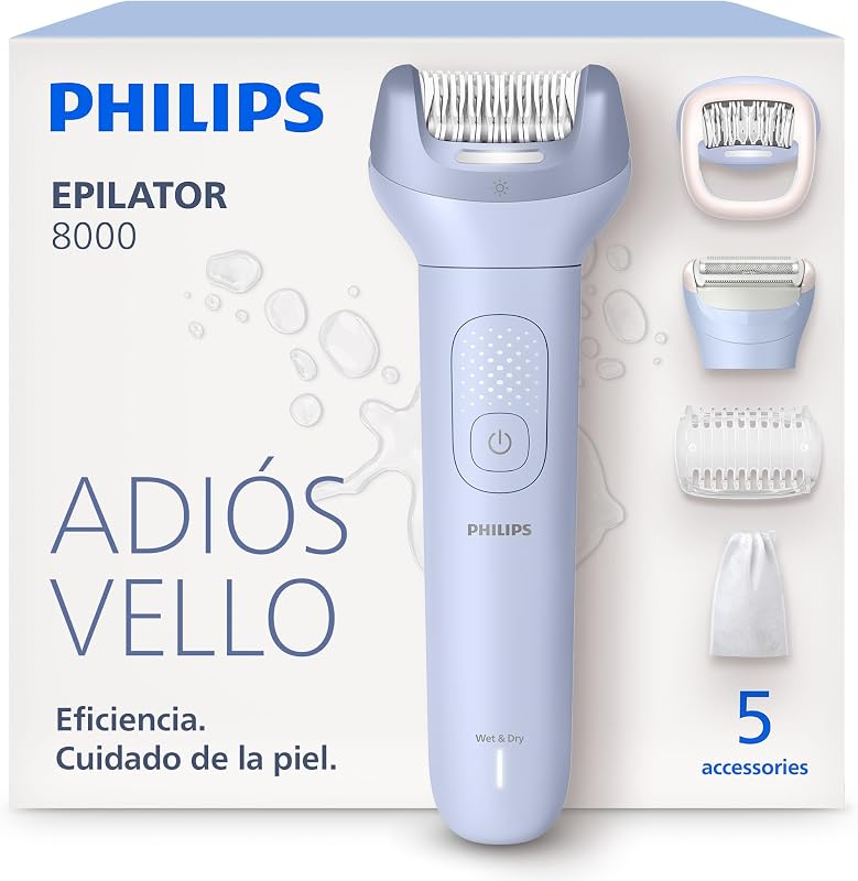 Depiladora Serie 8000 - Depiladora eléctrica inalámbrica, uso en seco y en mojado, para piernas y cuerpo, con tecnología ProGuide, 5 accesorios, 60 minutos de autonomía, modelo BRE709/00