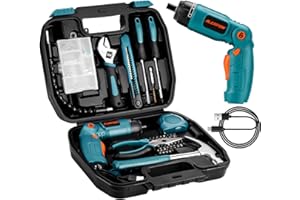 ALEAPOW 124PCS 4V Cordless Screwdriver Tool Kit Set, 6+1 Torque Setting, Adjustable 3 Position, 4Nm Electric Screwdriver, Flexible Shaft, Hand Tool Kit for Home with Storage Toolbox