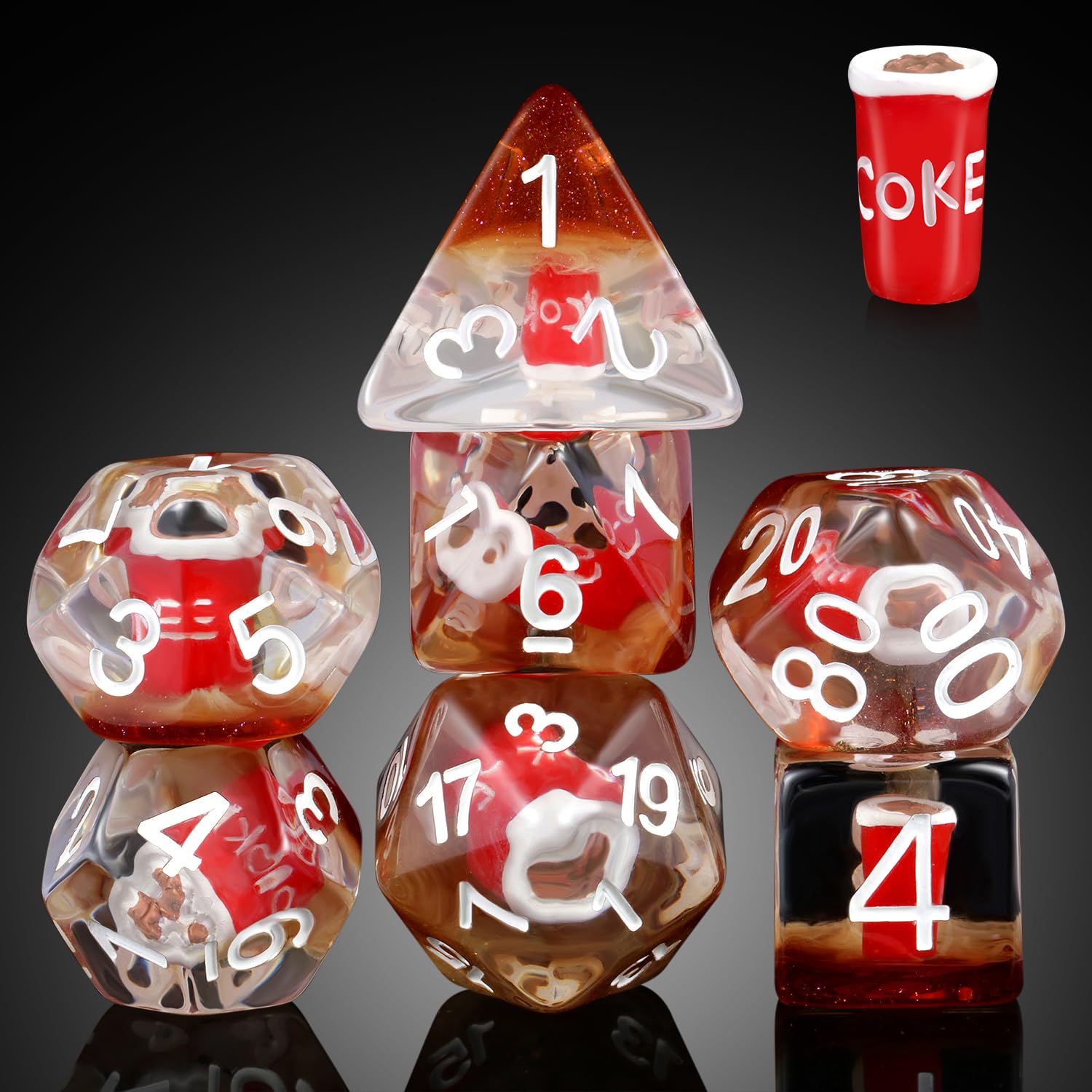 Cola DND Dice, DNDND 7PCS Resin DND Dice Set with Velvet Bag for D&D Role Playing Games and Tabletop Games（Cola） — image 1
