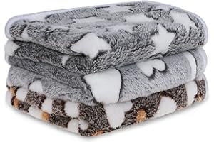 PETS VV 3PCS Dog Blanket, Large(36"*28") Soft Puppy Blankets Fleece Flannel Throw Dog Blankets Warm Pet Blankets for Cat Small Dogs Grey Star Bone Love Prints