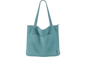 Prite Corduroy Tote Bag for Women Large Shoulder Bag with Zipper and Pockets for College Work Travel Shopping