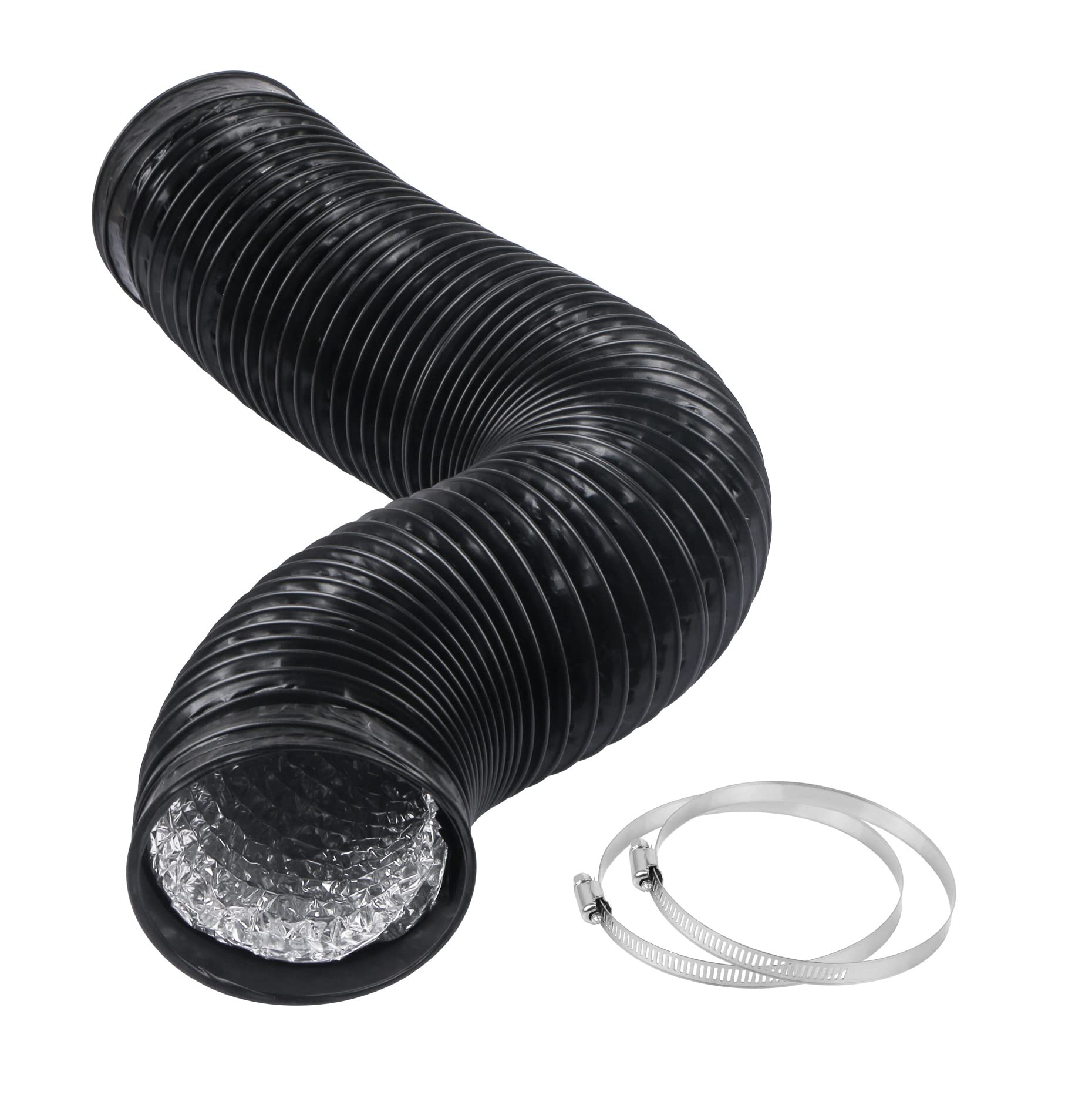 Photo 1 of CABAX 4 Inch 5 Feet Air Ducting, Flexible Black Aluminum Vent Hose for HVAC Ventilation with 2 Clamps