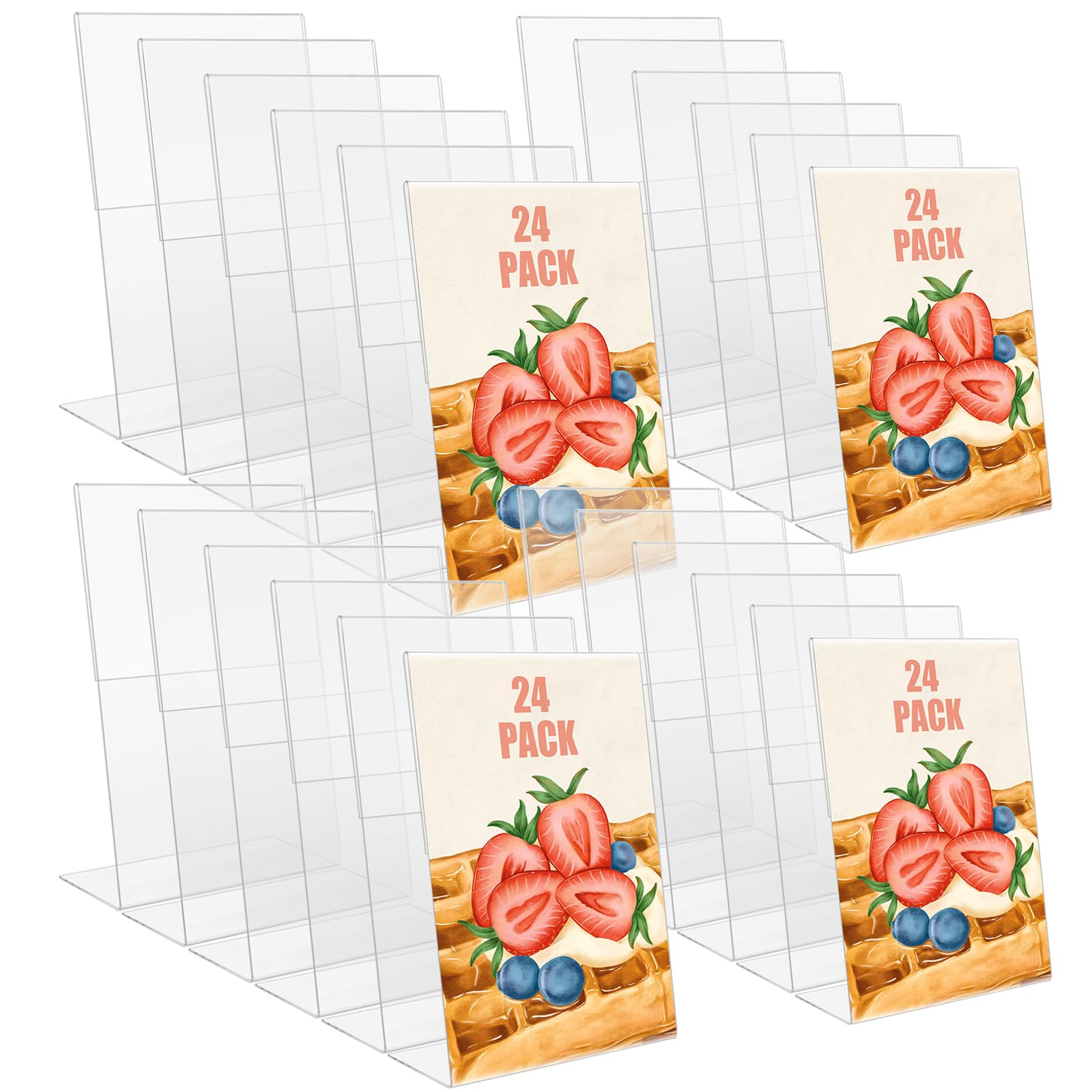 ZOFUN 24 Pcs A6 Acrylic Holders, 150 x 100 mm Slanted A6 Acrylic Sign Holders, 6" x 4" A6 Menu Holder for Cards & Menu, Clear Plastic Display Stands for Tables Restaurant Hotel Counter Shop