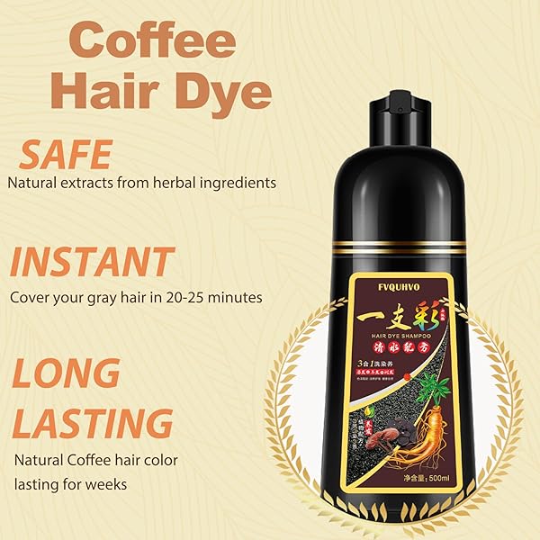 NCEPROHR INSTANT COFFEE HAIR DYE SHAMPOO 3 IN 1- HERBAL COFFEE HAIR COLOR SHAMPOO HAIR DYE FOR WOMEN & MEN, LONG LASTING COFFEE HAIR SHAMPOO SAFE & EASY TO USE COFFEE SHAMPOO 16.90 FL OZ (COFFEE)