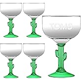 Honeydak 4 Set Cactus Margarita Glasses with Letters Stickers Christmas Party Gift 16 oz Green Stemmed Cocktail Glasses Goblet Reusable Drinkware for DIY Name Plant Outdoor Camping Party Decor