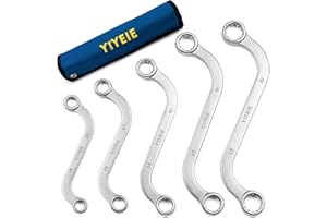 YIYEIE Offset S-Style Box End Wrench Set, 5-Piece, Chrome Vanadium Steel, 10x11mm, 12x13mm, 14x15mm, 16x17mm, 18x19mm