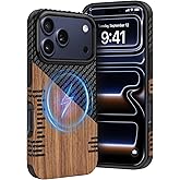 Dolstrap Magnetic Case Compatible with iPhone 17 Pro Max Case (Compatible with Magsafe), (Natural Wood & Carbon Fiber Hybrid) Rugged Slim Phone Cover, Black+Brown