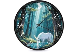 Unicorn in The Ancient Forest Wall Clock Decorative Wall Clock Silent Non-ticking Round Clocks for Living Room, Bedroom, Bath