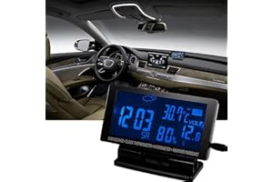 MACHSWON Car Thermometer, LCD Digital Clock Thermometer Hygrometer, Weather, Monitor Battery and Alarm Digital Clock, 120x60x20mm