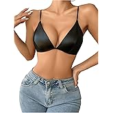 WDIRARA Women's Pu Leather Bralette Underwire Bras Wireless Bralette Bra
