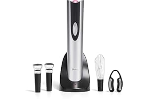 Oster Electric Wine Opener, Foil Cutter, Wine Pourer and Vacuum Wine Stoppers with Corkscrew and Charging Base, Black