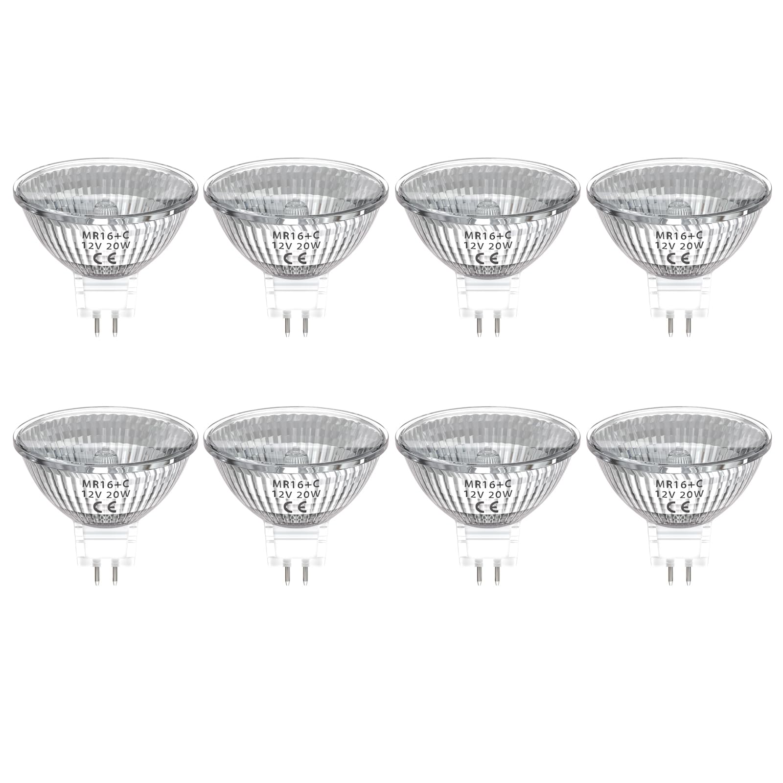 Bonlux MR16 GU5.3 Halogen Light Bulbs, 20W Dimmable 12V Bi Pin Base Spotlight, 30 Degree Beam Angle Warm White 2800K, 8-Pack