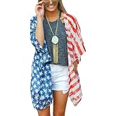 DDSOL Women's American Flag Kimono Cover up Beachwear Cardigan Loose Tops Shirt Blouse