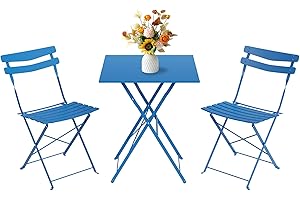 GarveeLife 3 Piece Patio Bistro Set, Folding Patio Bistro Table and Chairs Set of 2, Outdoor Patio Furniture Set, Metal Struc